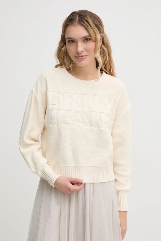 Dkny pulover de bumbac grosime medie bej DJ5R0539