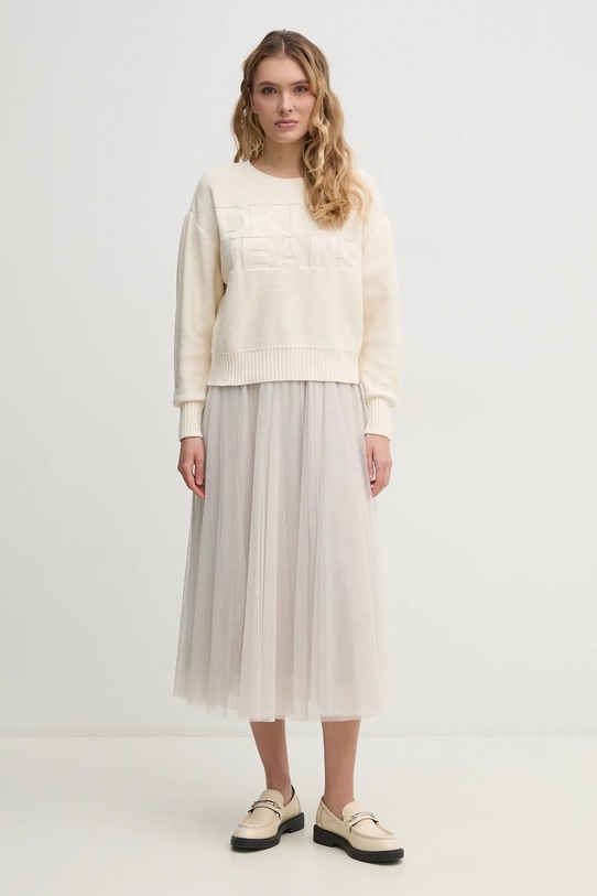 Dkny pulover de bumbac DJ5R0539 bej SS25