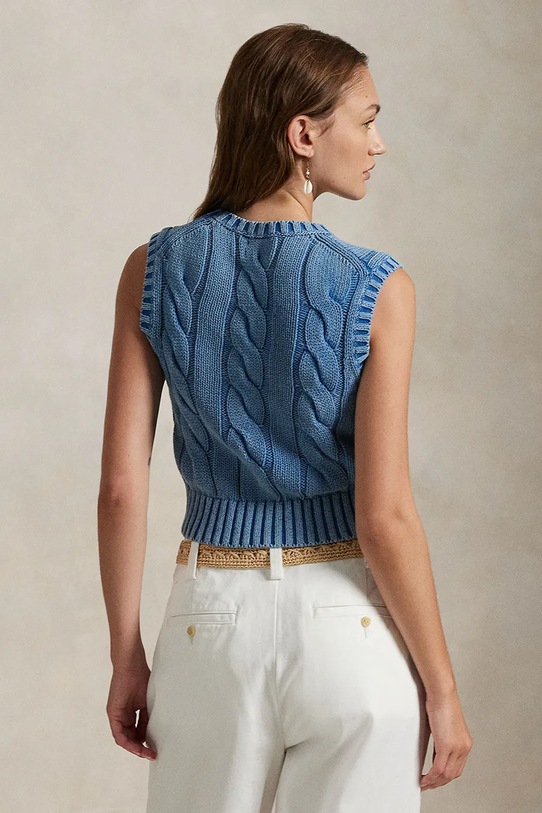 Bavlnená vesta bez rukávov Polo Ralph Lauren 211965758 modrá SS25