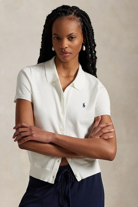 Polo Ralph Lauren cardigan in cotone colletto abbottonato bianco 211965764