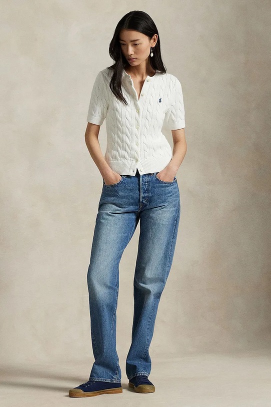 Odzież Polo Ralph Lauren kardigan bawełniany 211966720 biały