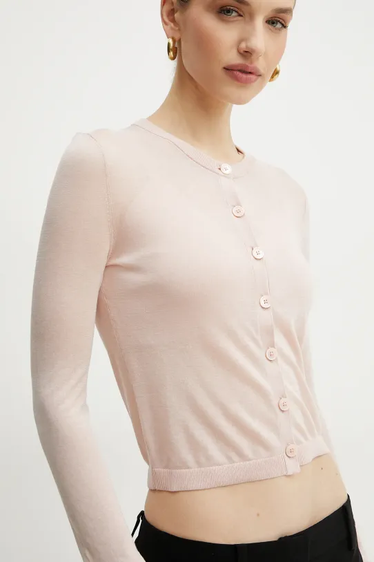 MICHAEL Michael Kors cardigan con aggiunta di seta a maglia fine rosa MS5615MGW2