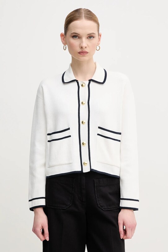 Barbour pamut kardigán Jasmine sima fehér LKN1621WH71