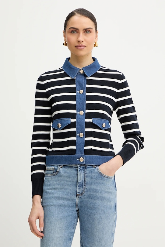 Morgan kardigan bawełniany MNAKI wzorzyste granatowy MNAKI