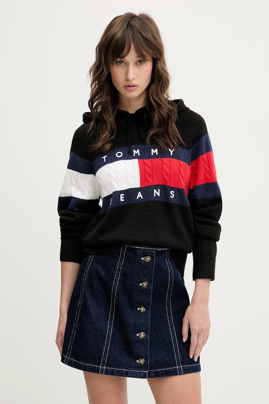 Tommy Jeans pulóver mintás fekete DW0DW20250