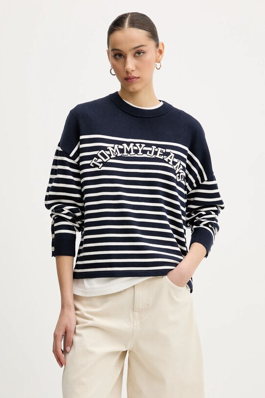 Tommy Jeans pamut pulóver pamut sötétkék DW0DW20251