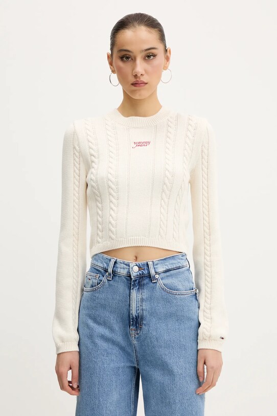 Bavlnený sveter Tommy Jeans bavlna béžová DW0DW20256