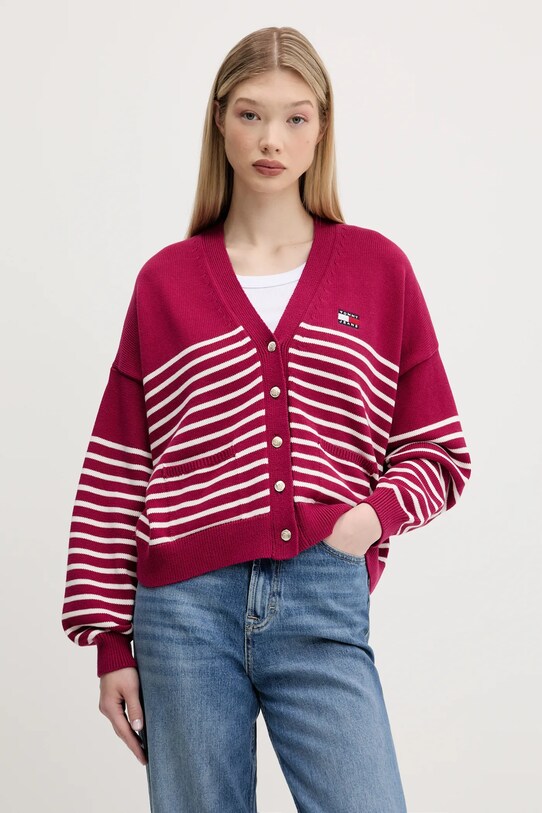 Tommy Jeans pamut kardigán sima rózsaszín DW0DW20257
