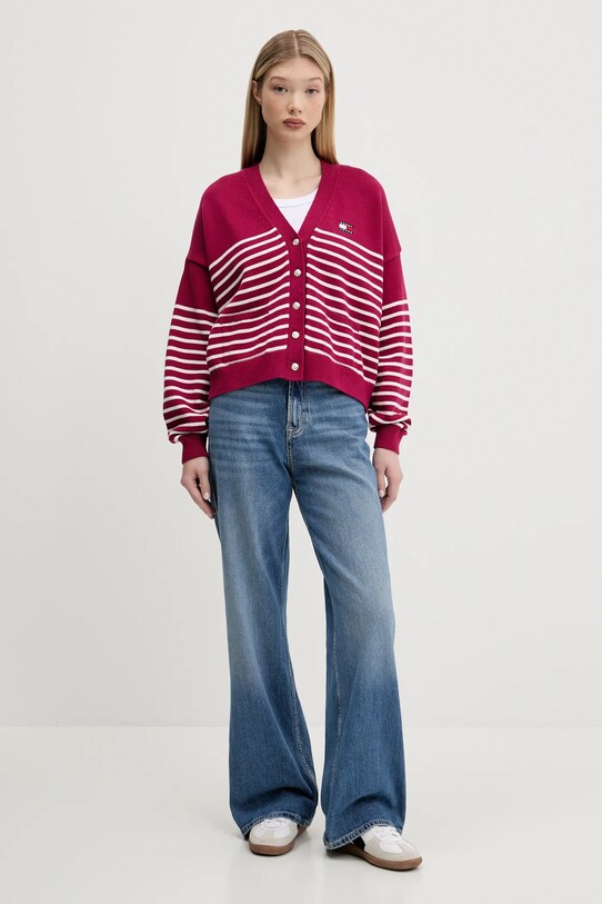 Tommy Jeans pamut kardigán DW0DW20257 rózsaszín SS25