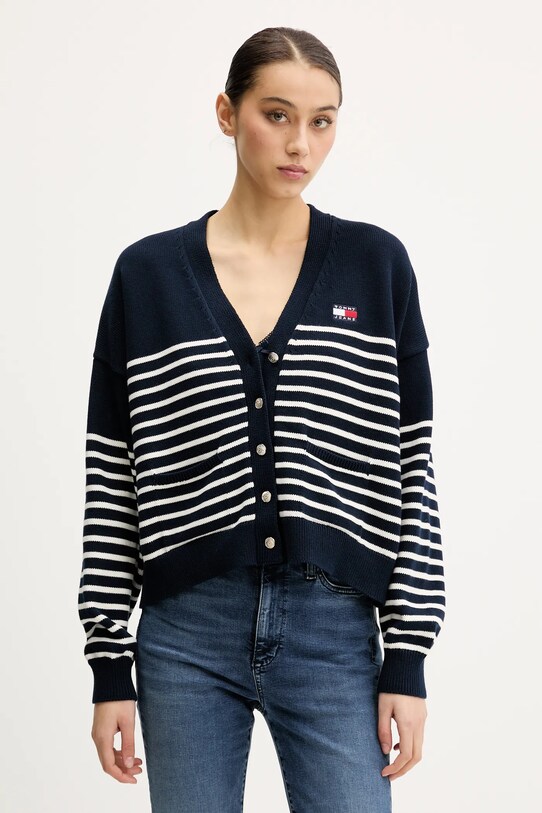 Бавовняний кардиган Tommy Jeans бавовна темно-синій DW0DW20257