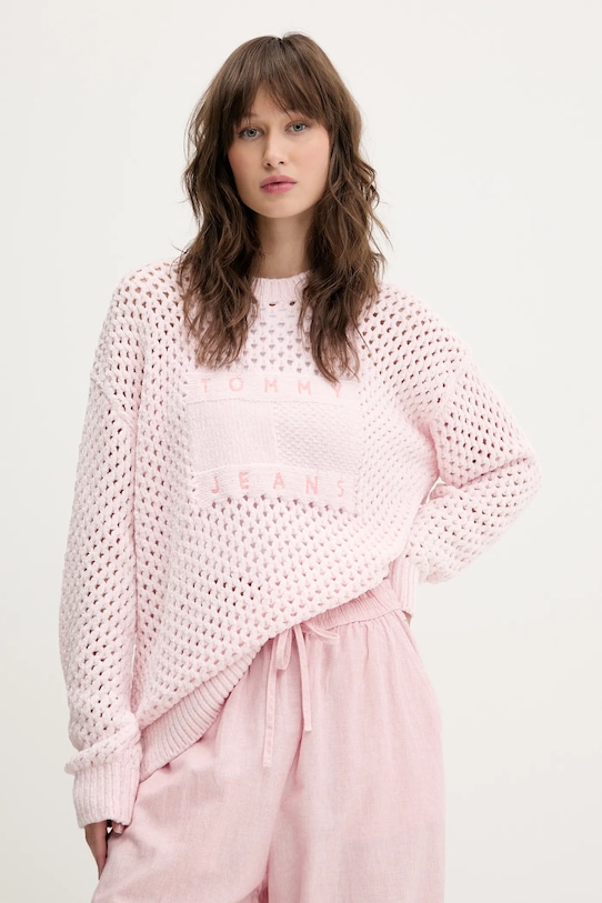 Svetr Tommy Jeans kulatý růžová DW0DW20262