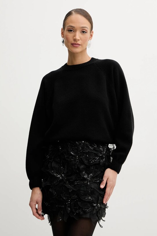 La Mania pulover de lana groase negru CURTSY