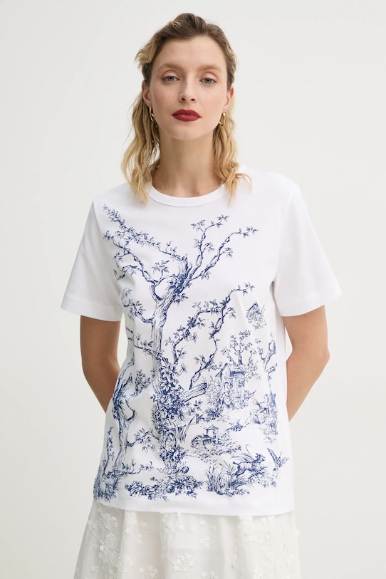 MUNTHE tricou din bumbac FEDELIO cu modele alb 251110025160