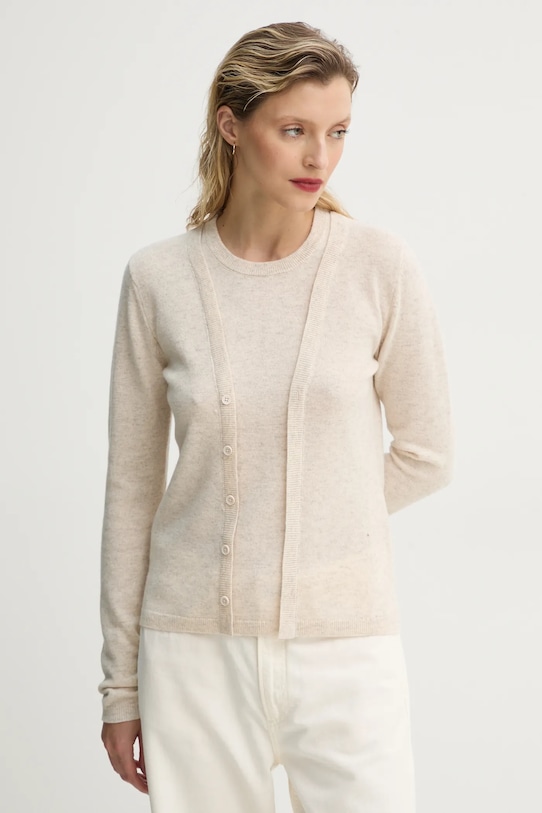 MUNTHE sweter wełniany FELYX okrągły beżowy 251160125174