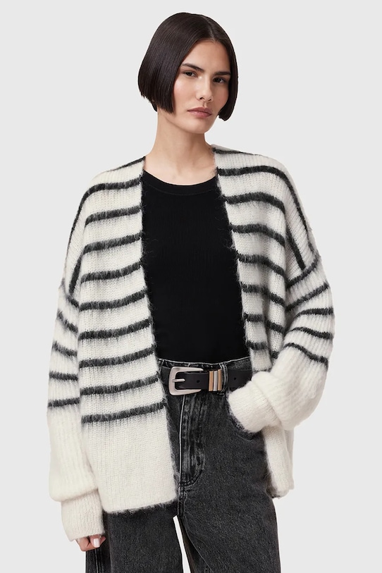 AllSaints cardigan din lână RIGA cu modele alb W005KC