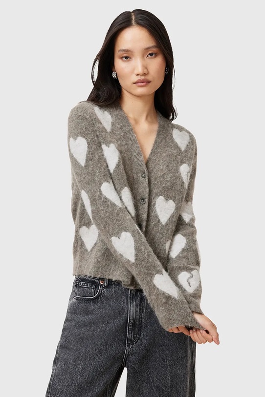 Шерстяной кардиган AllSaints AMORA шерсть серый W042KC