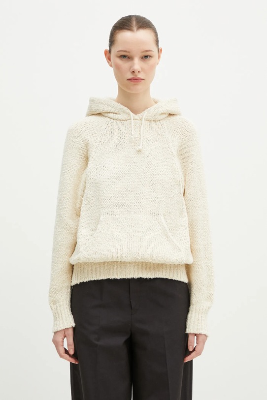 WMV maglione di seta Raglan Hoodie P.O. Knit Mawata semplice beige 325105012002