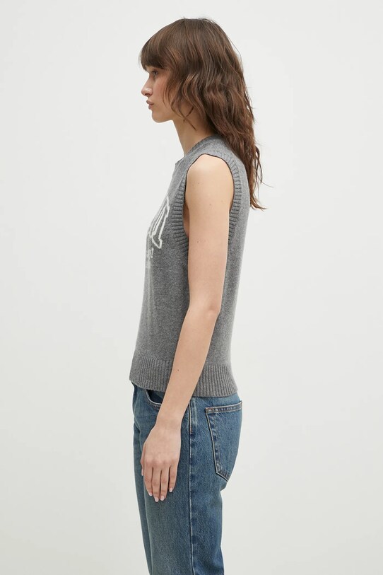 GANNI kamizelka wełniana Graphic Wool Vest K2308 szary SS25