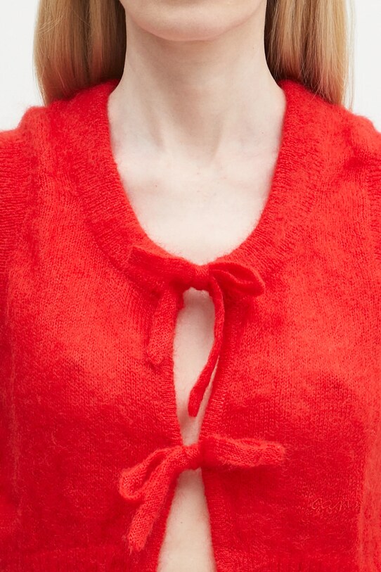 GANNI kamizelka wełniana Light Mohair Tie String Vest czerwony K2344