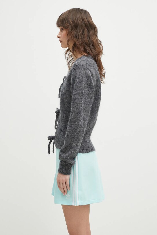 GANNI kardigan wełniany Light Mohair Tie String Cardigan K2411 szary SS25