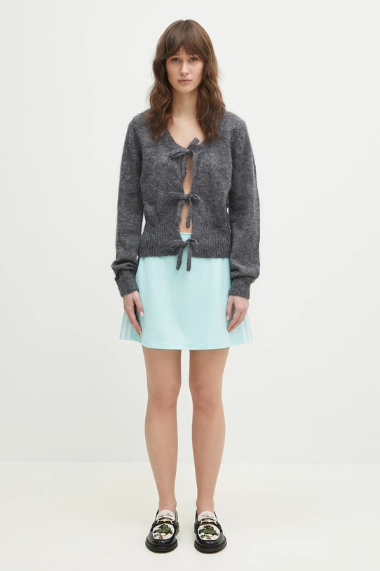 Vlnený kardigán GANNI Light Mohair Tie String Cardigan K2411 sivá