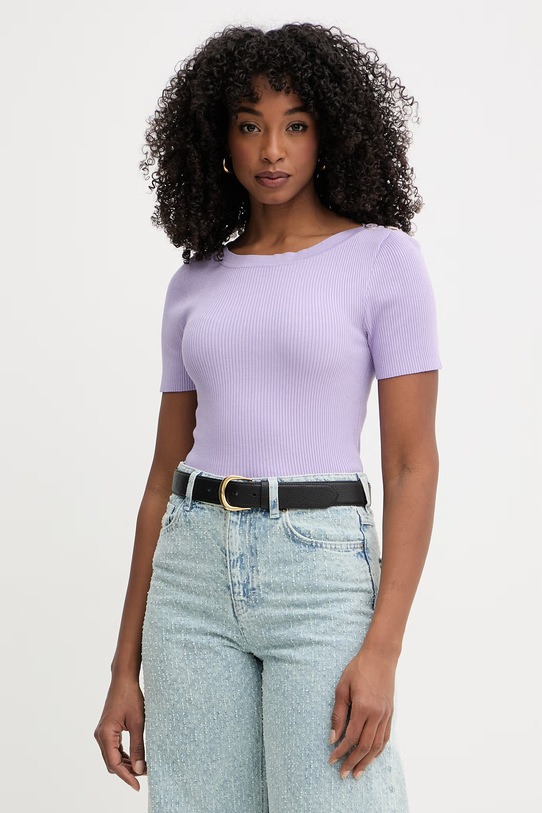 Morgan sweter z krótkim rękawem damski z wiskozy MPIO fioletowy MPIO