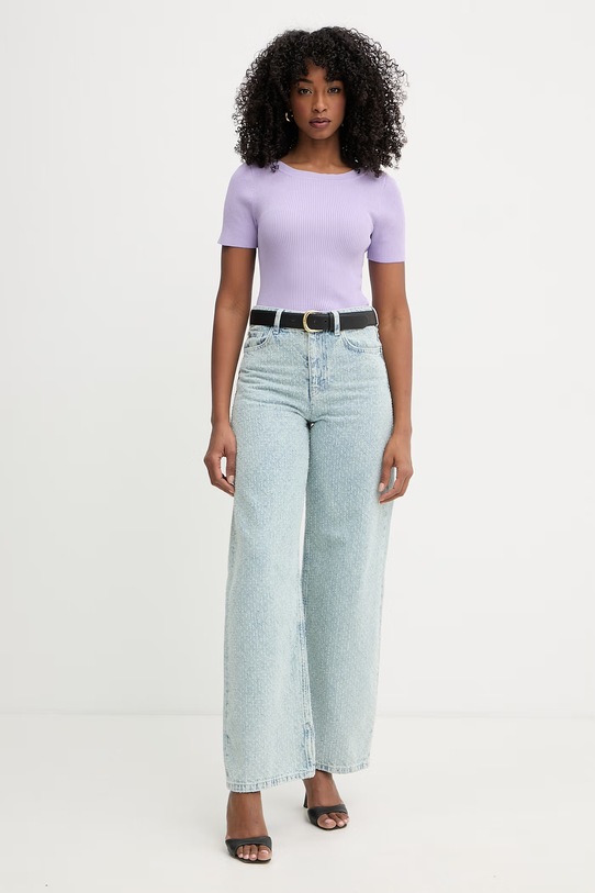 Morgan sweter z krótkim rękawem damski z wiskozy MPIO MPIO fioletowy SS26