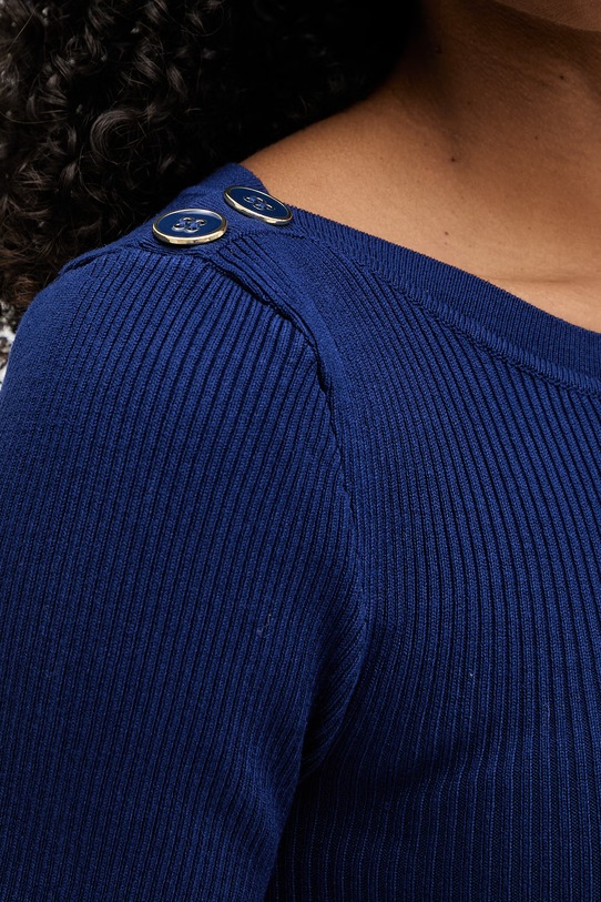 Morgan sweter z krótkim rękawem damski z wiskozy MPIO MPIO granatowy