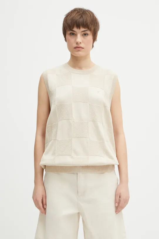 Carhartt WIP kamizelka bawełniana Checker Vest Sweater gładkie beżowy I034544.2LPXX