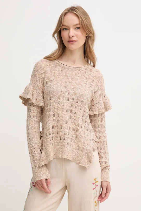 Hoss Intropia sweter z domieszką lnu pozostałe beżowy 6389954