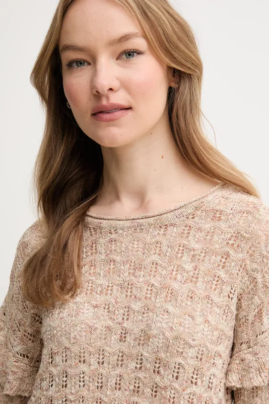 Hoss Intropia sweter z domieszką lnu beżowy 6389954