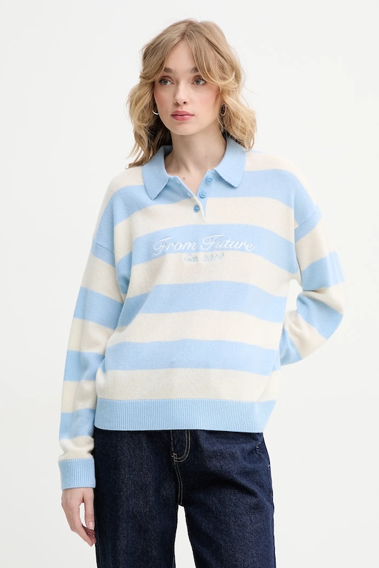 Kašmírový svetr FROM FUTURE propínací modrá WPP02582