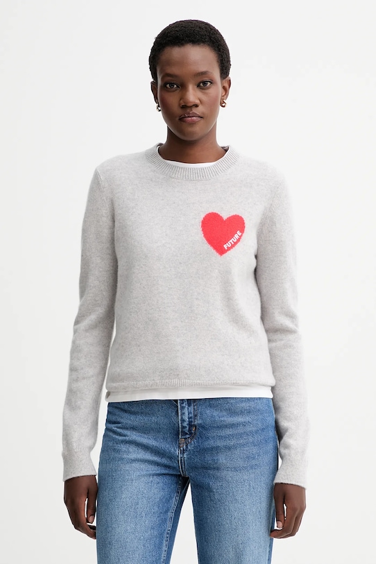 FROM FUTURE sweter kaszmirowy okrągły szary WPR01195