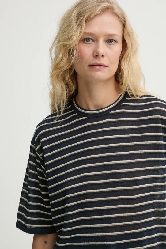 Theory t-shirt lniany granatowy P0313702