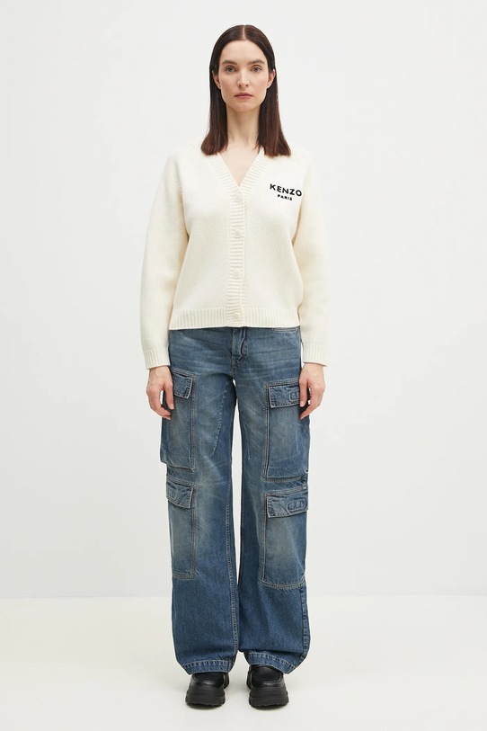 Kenzo kardigan wełniany Pop FF52CA4983LA.02 beżowy