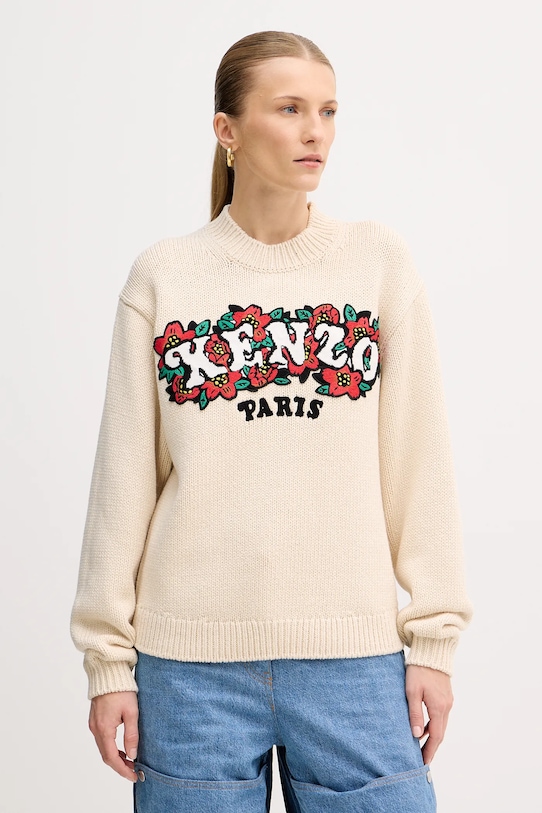 Kenzo sweter wełniany x Verdy okrągły beżowy FF52PU4913CX.02