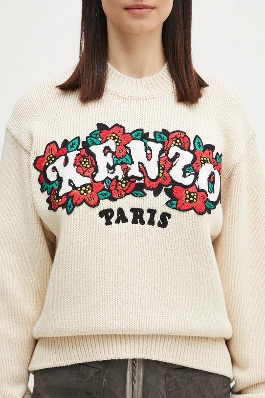 Vuneni pulover Kenzo x Verdy bež FF52PU4913CX.02