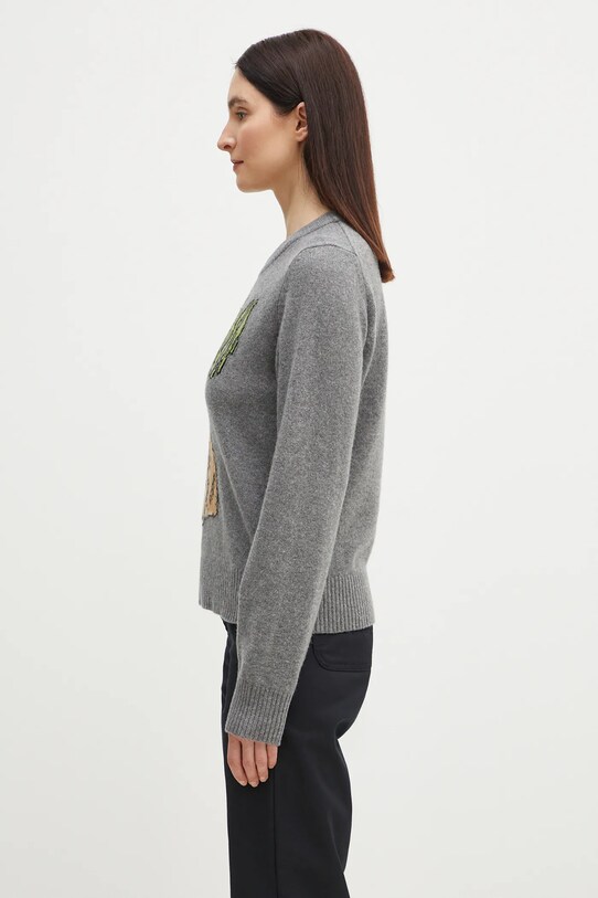 Vlněný svetr GANNI Graphic Wool Mix Bunny K2502 šedá SS25