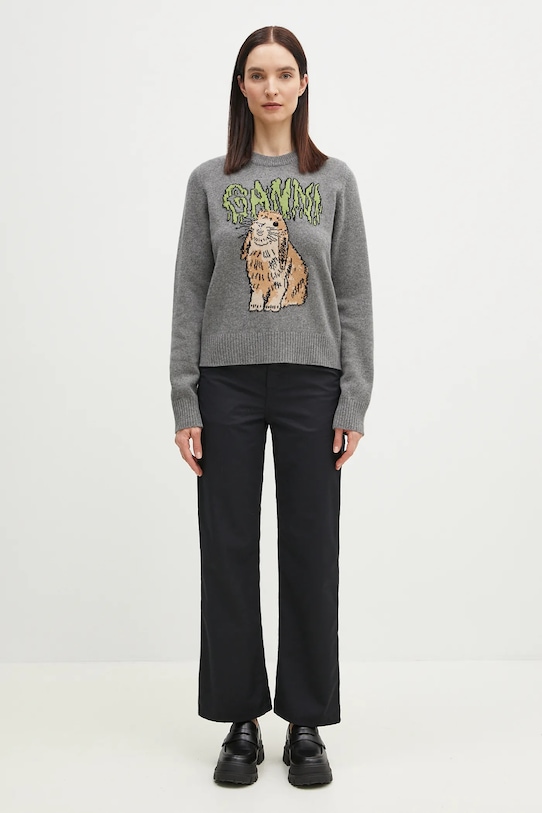 GANNI maglione in lana Graphic Wool Mix Bunny K2502 grigio