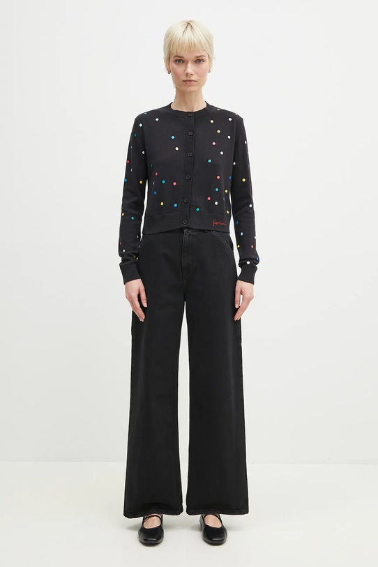 Vlnený kardigán Fiorucci Confetti Dot Print Logo W02SPKCA337KN03BK01 čierna
