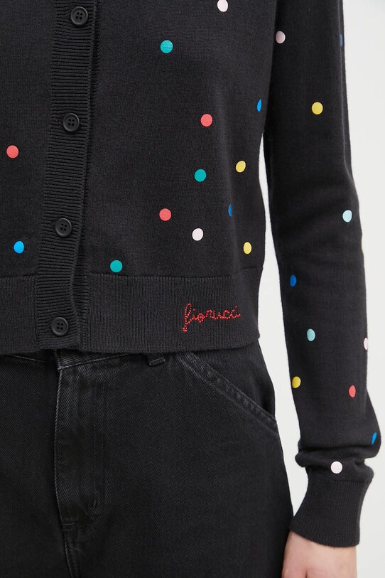 Fiorucci kardigan wełniany Confetti Dot Print Logo czarny W02SPKCA337KN03BK01