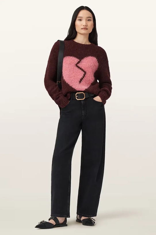 AllSaints sweter z dodatkiem wełny LUVHEART W078KC czerwony