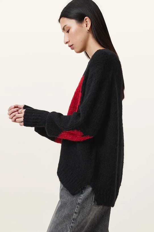 AllSaints sweter wełniany LUVHEART W078KC czarny