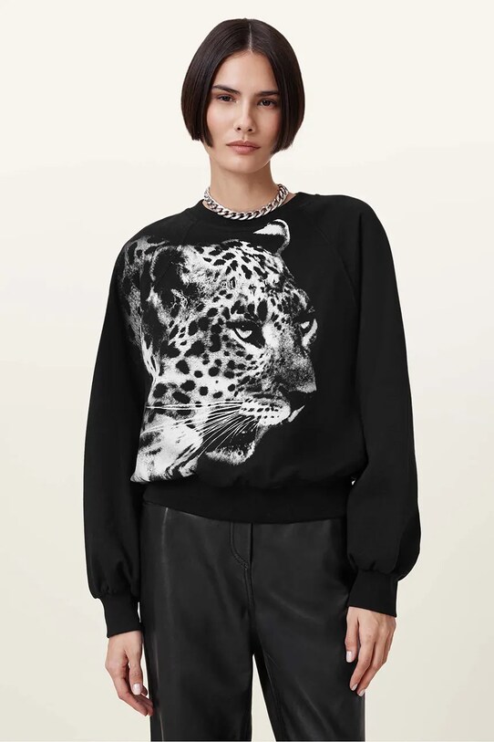 AllSaints hanorac de bumbac KIARA CYGNET print negru W156JC
