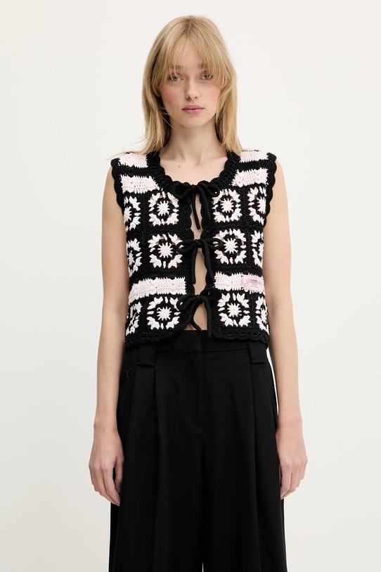 Bavlněný kardigan GANNI Cotton Crochet vzorovaný růžová K2440