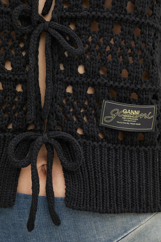 Γιλέκο GANNI Cotton Mix Tie String μαύρο K2471