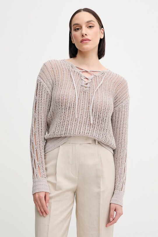 Sisley sweter bawełna szary 15PLM401A