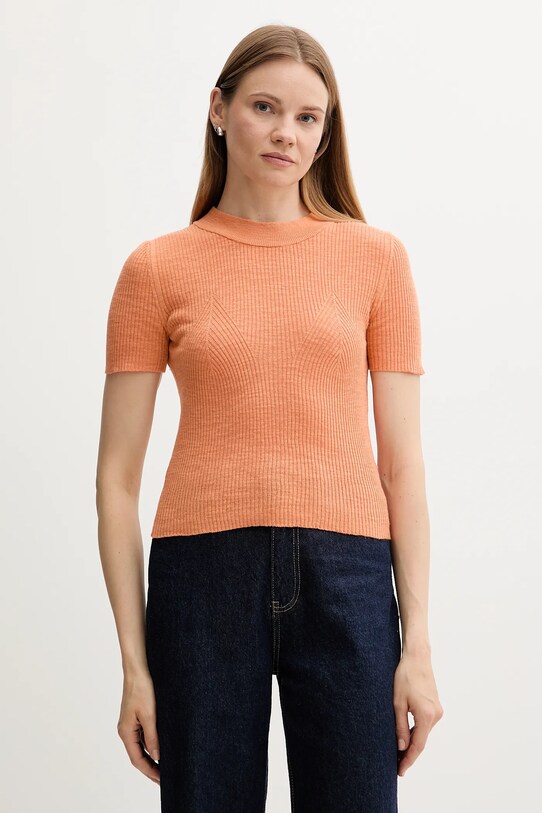 Pulover s dodatkom lana Sisley okrugli narančasta 105GM106G
