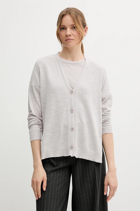 Sisley cardigan con aggiunta di lino a maglia fine grigio 105GM602M
