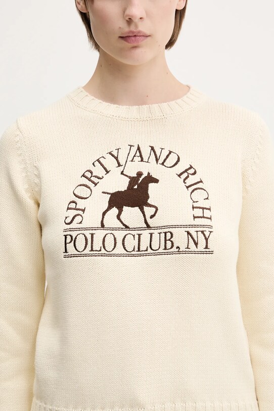 Памучен пуловер Sporty & Rich Polo Club Knitted бежов WS065612252CR01